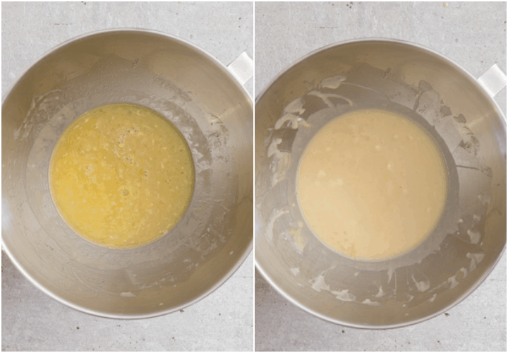 mixing the butter in the mixing bowl