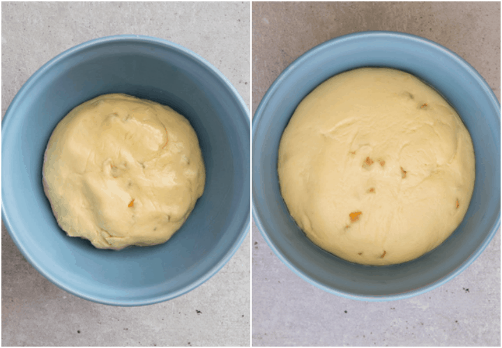 the dough before and after rising