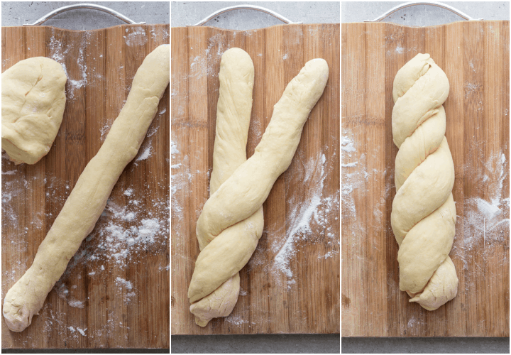 twisting the dough to form a bread 
