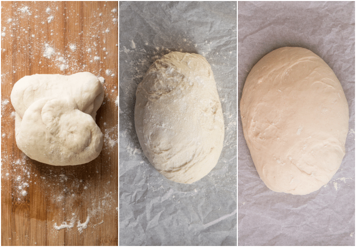 folding the dough and letting it rise