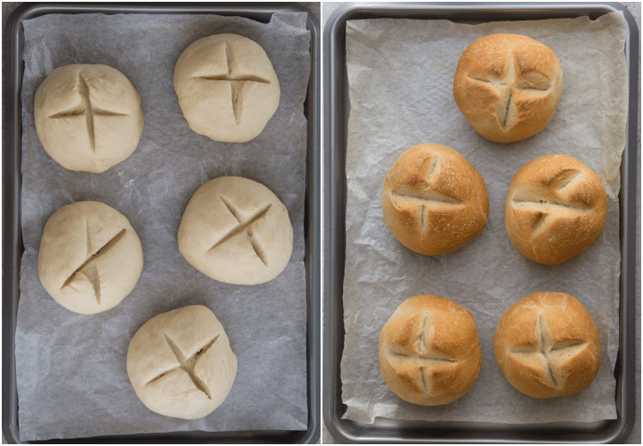 scoring the dough before and after baking