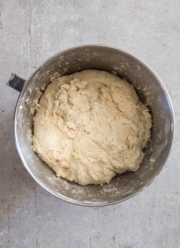 the dough mixed in the mixing bowl