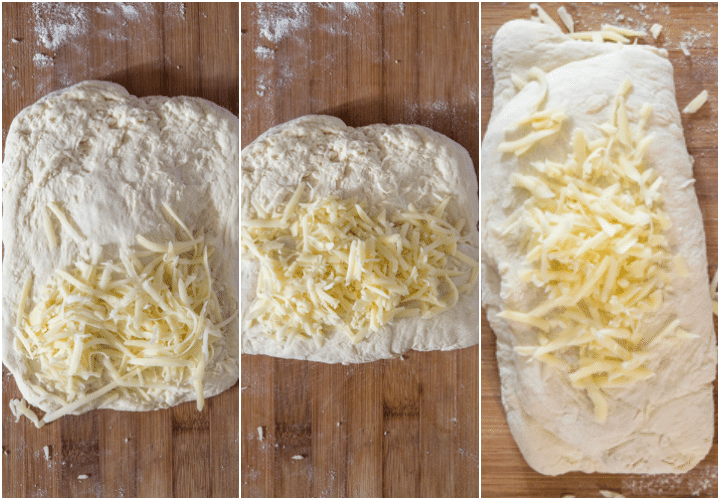 adding the cheese to the dough and folding like an envelope