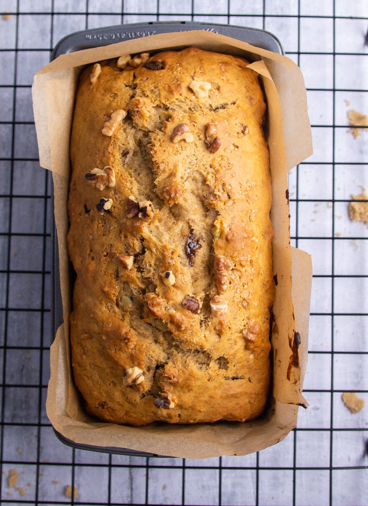banana bread baked in the loaf pan
