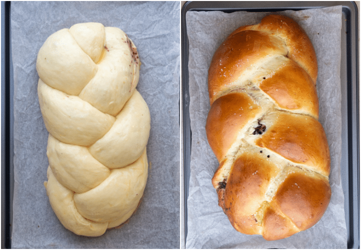braided bread after rising and baking