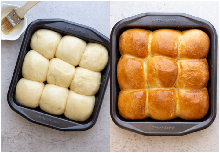 before and after baking in a black pan