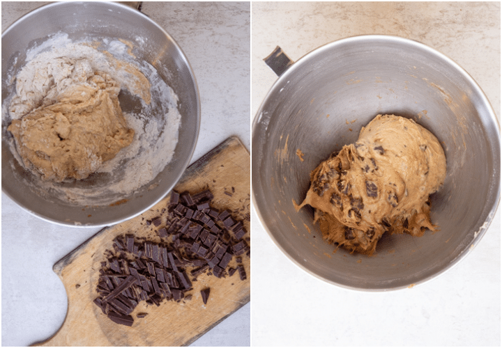 adding the chopped chocolate and making a dough