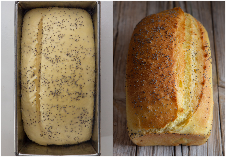 before and after baking with poppy seeds on top