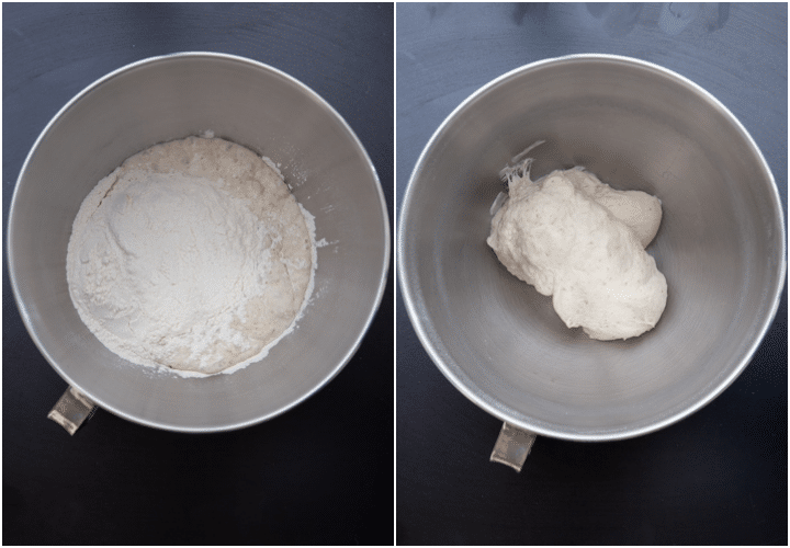 flour added and a soft dough in a mixing bowl