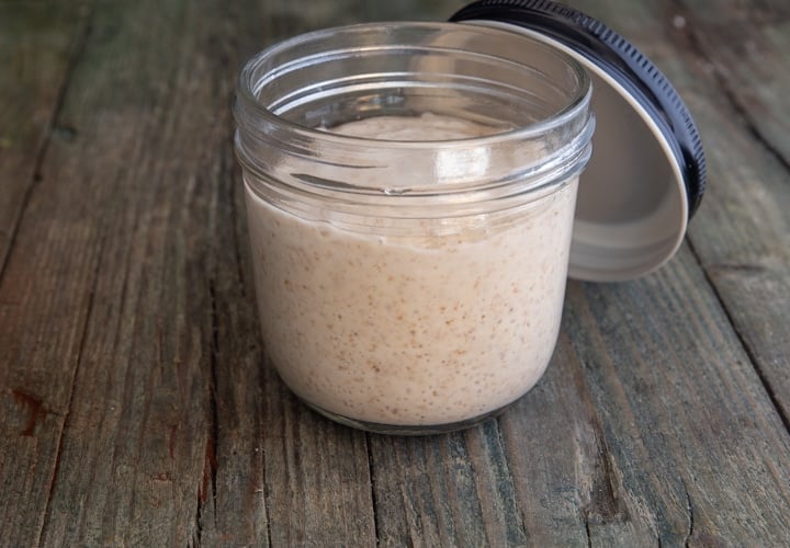 sourdough starter with yeast in a jar