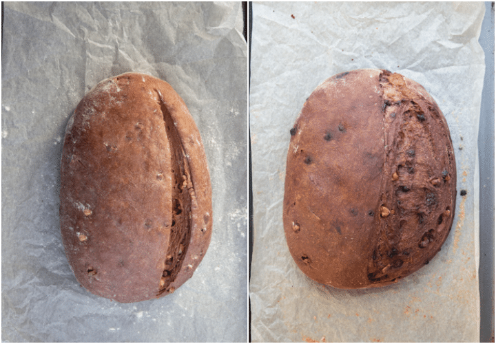 the dough scored before and after baked