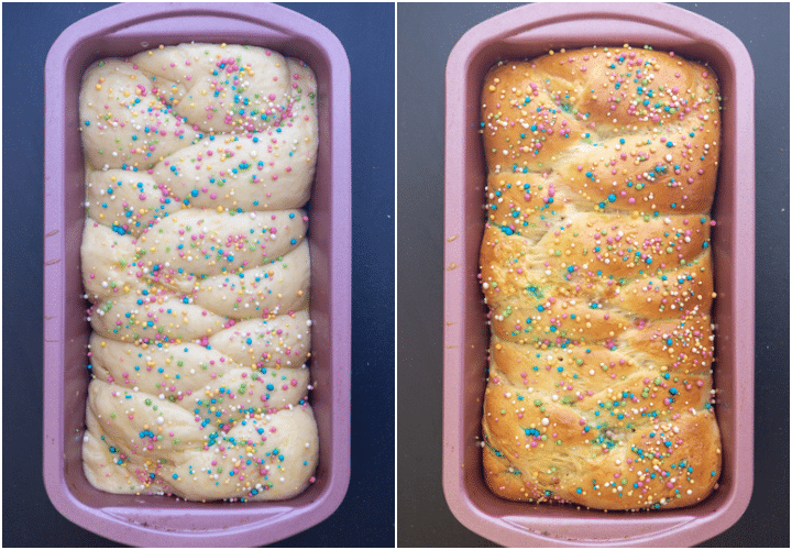 the bread braid before and after baked