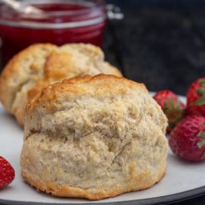 scone on a white plate.