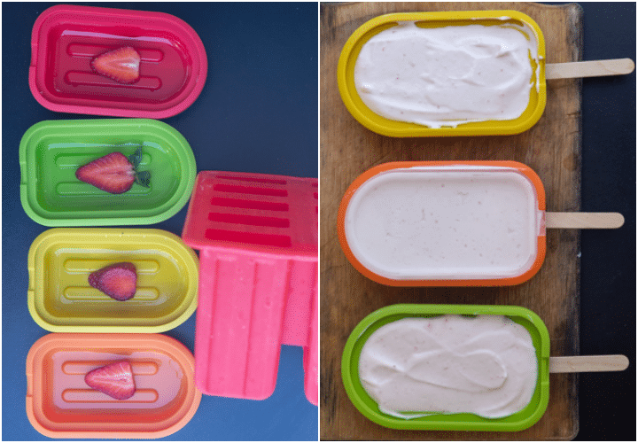 Ice cream in the popsicle molds before freezing.