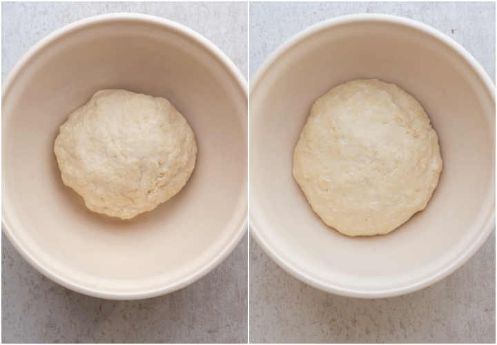 Dough in a white bowl.
