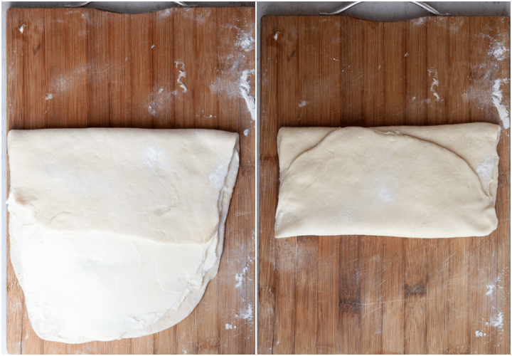 Folding the dough like an envelope.