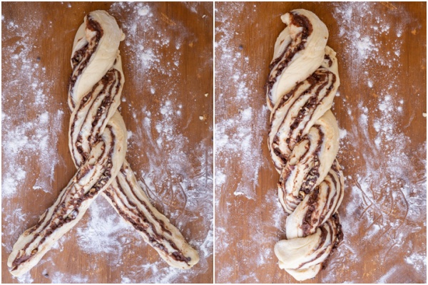 The babka dough twisted to form a braid.