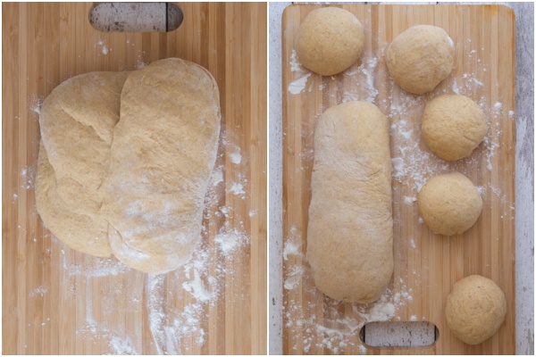 Folding the dough and shaping it into buns & a loaf.
