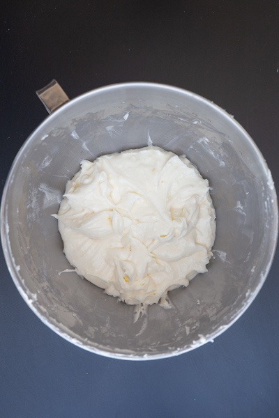 Cream cheese frosting beaten until fluffy.