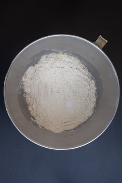 Flour added to the yeast mixture.
