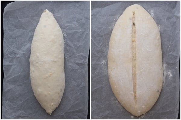 Dough loaf before and after rising.