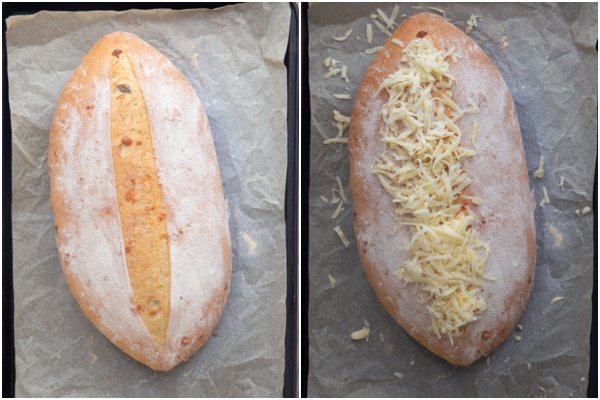 Jalapeno bread baked with and without the cheese on top.