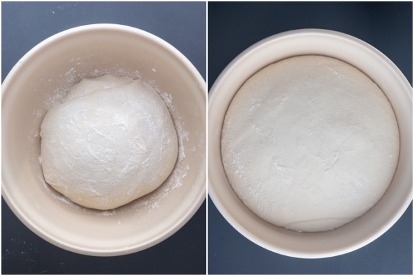 The dough before and after the 2nd rise.