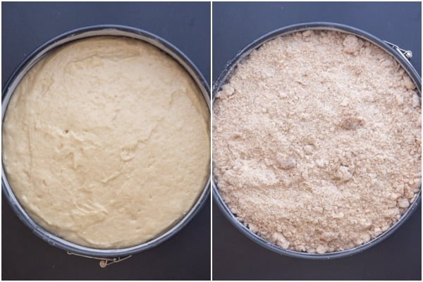 The batter in the pan before and after baking.