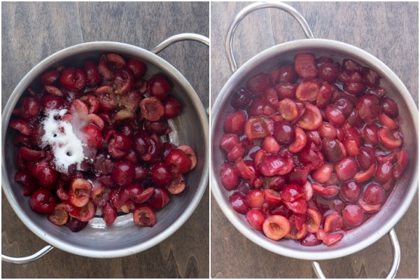 Cooking the cherries.
