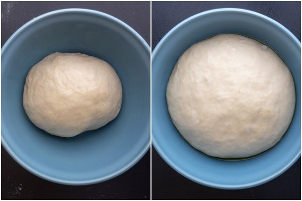 The dough before and after rising.