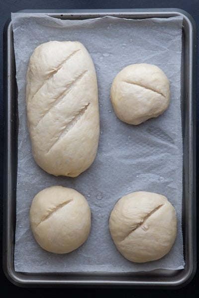 The dough scored before baking.