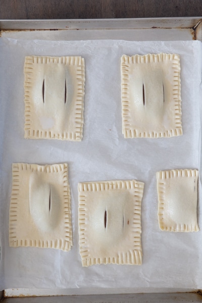 Making the puff pastry pockets.