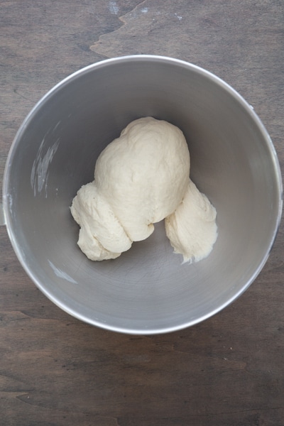 Dough formed in the mixing bowl.