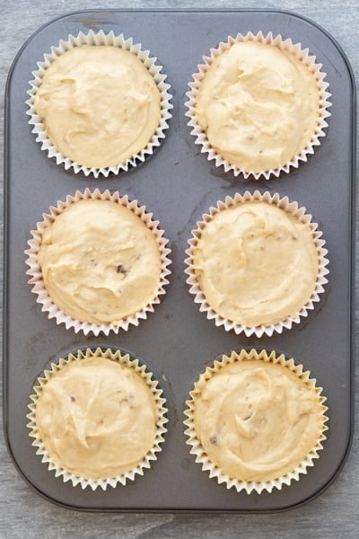 Cupcake batter in muffin tins.