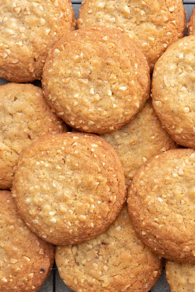 Nut cookies on top of each other.