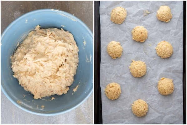 Mix made into balls and transferred onto a baking sheet.