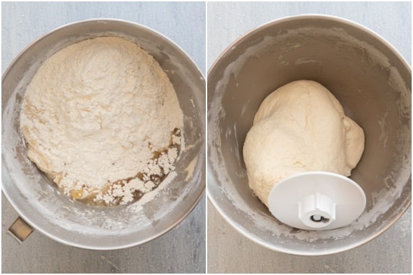 Dough forming in a bowl.