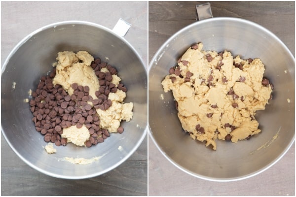 mix combined with chocolate chips in a bowl.
