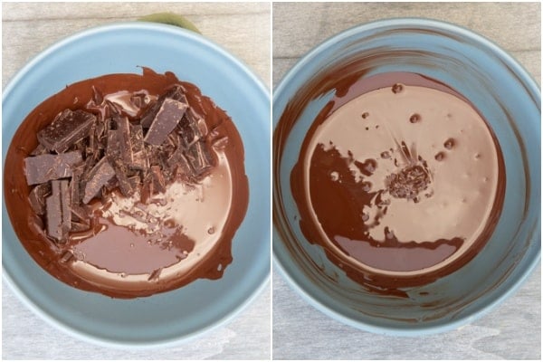 The chocolate melted in a blue bowl.