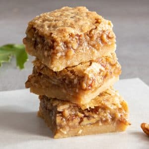 Pecan squares stacked on top of each other.