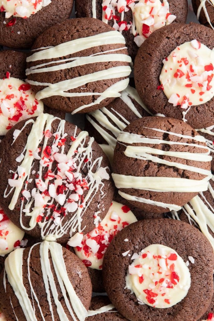 Chocolate peppermint cookies on top of each other.