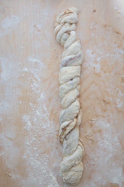 Twisting the dough together.
