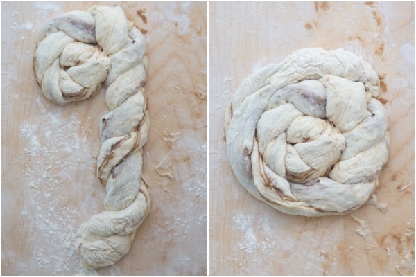 Rolling the dough into a circle.