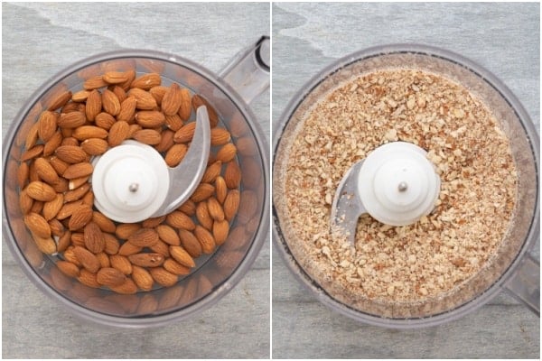 Chopped almonds in a food processor 