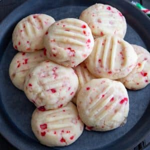 Peppermint Cookies on a black plate.
