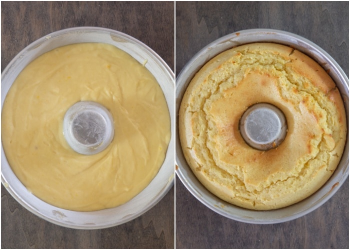 Batter in a bundt pan and baked.