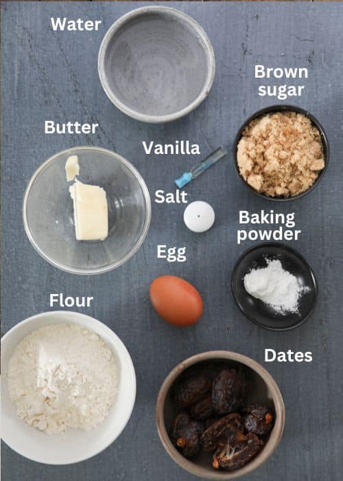 Recipe ingredients for the cake.