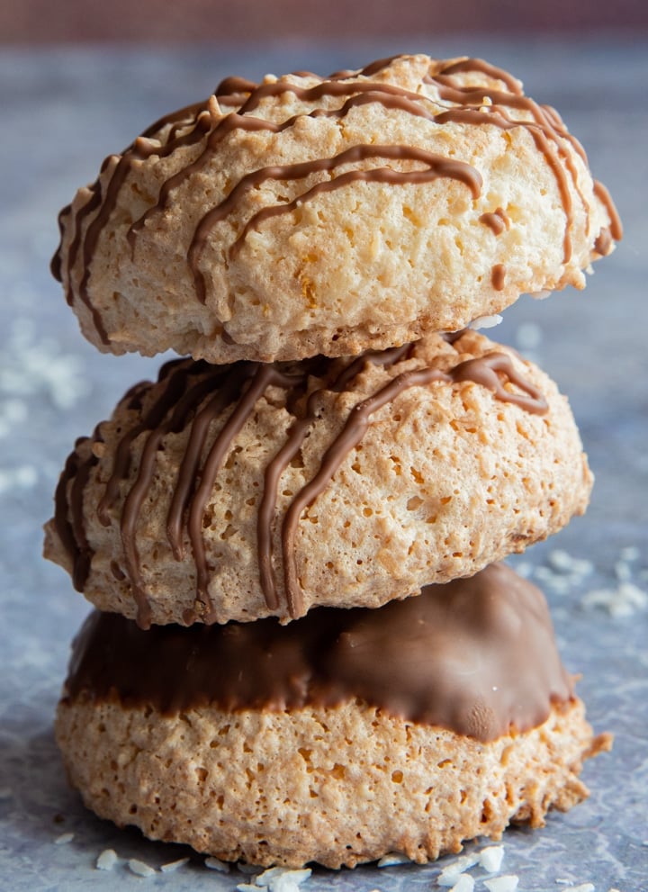 Three macaroons on top of each other.