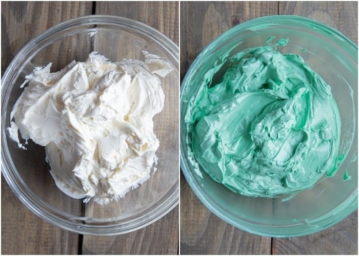 Swiss butter cream before and after it becomes green.