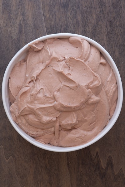 No churn chocolate ice cream in a bowl.
